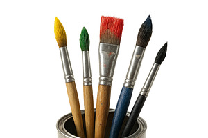 Paintbrushes and palette with colorf, an Illustration by Dvoevnore photos