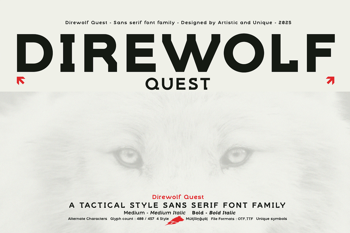 Direwolf Quest - Sans serif font, a Sans Serif Font by Artistic & Unique (Photo 1 of 15)