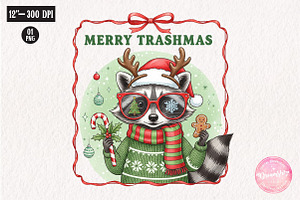 Merry Trashmas Raccoon Gift PNG, an Illustration by CreationArt
