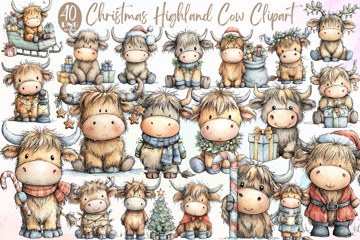 Christmas Highland Cow PNG Clipart, an Illustration by Sublimation Artist (Photo 1 of 6)
