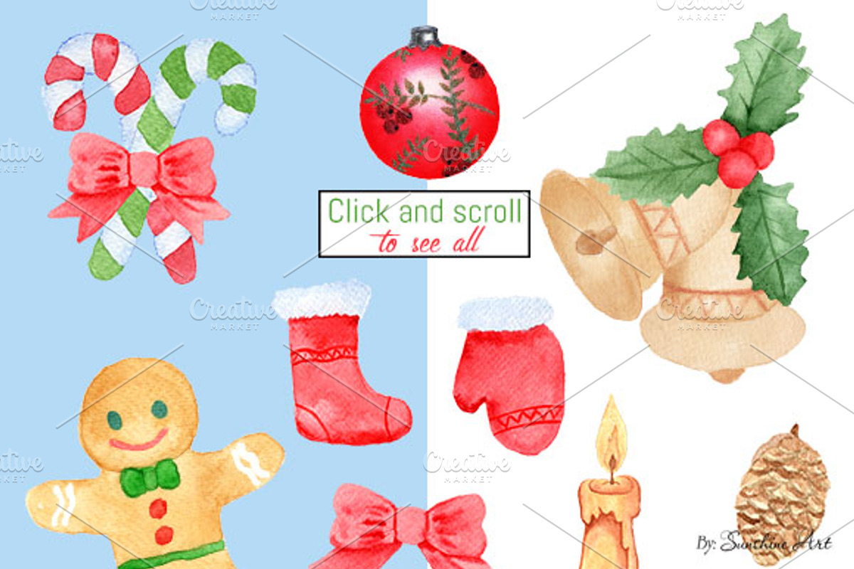 Very Merry Christmas Watercolor Kit, a Decorative Illustration by Sunshine Art Shop (Photo 3 of 8)