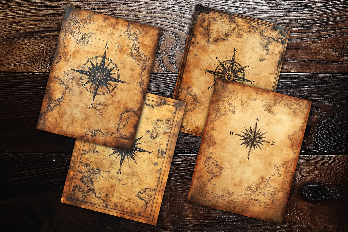 Antique Compass Map Scrapbook Paper, a Background Graphic by V Design Creator (Photo 4 of 10)