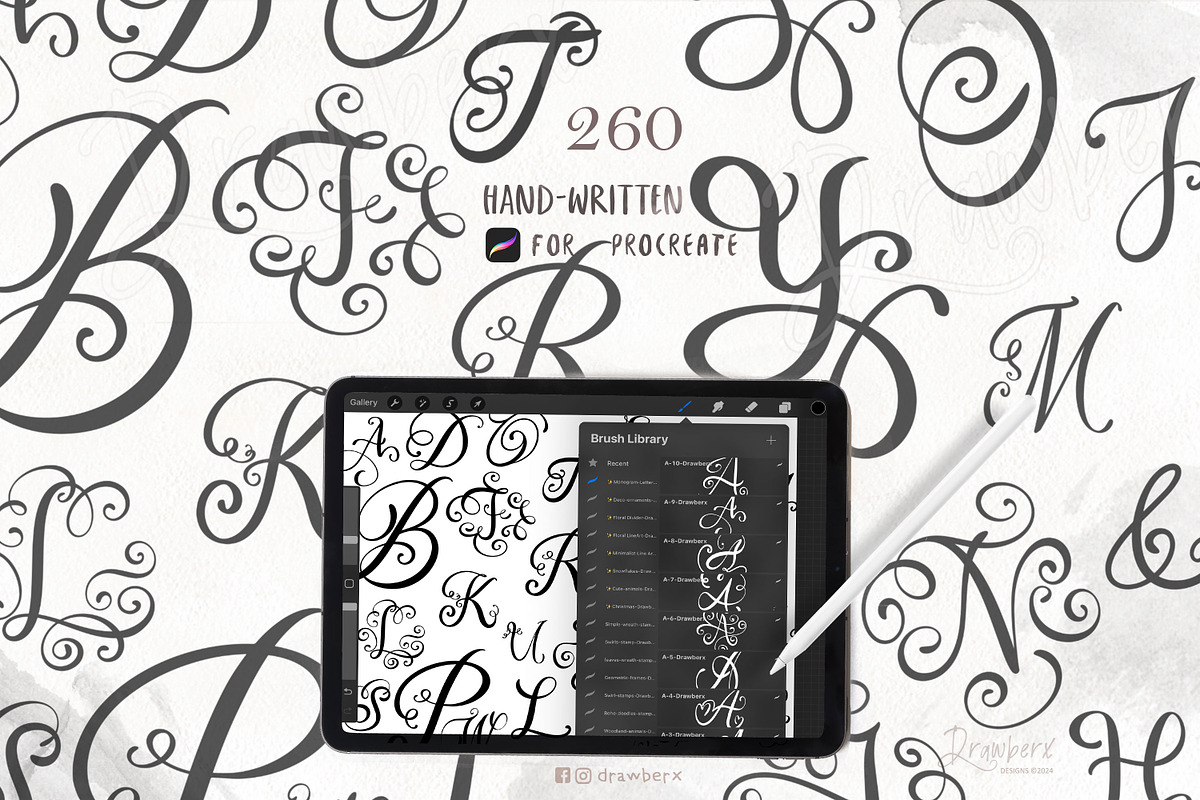 Cursive Letters Procreate Stamps 025, a Brushes & More by Drawberx (Photo 1 of 9)