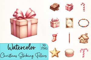 Christmas Stocking Fillers Cliparts, an Illustration by CrexoraLab