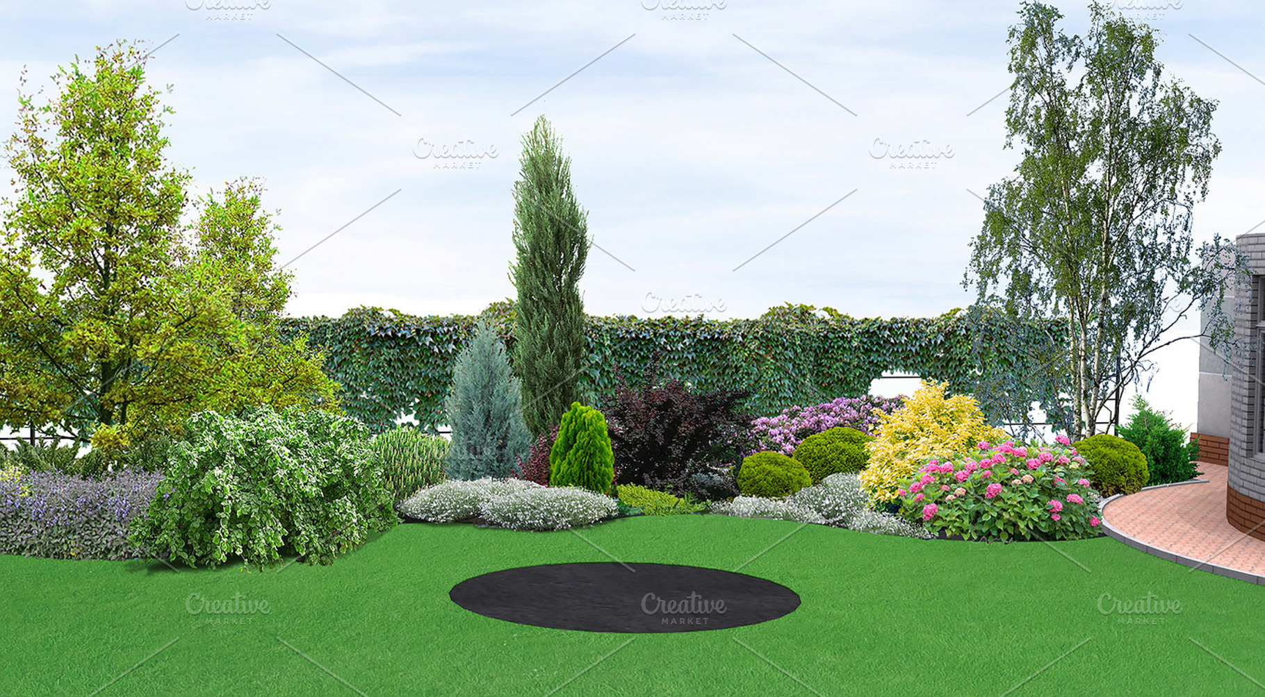 Backyard planting of greenery containing landscape, design, and landscaping, a Nature Photo by ThreeDiCube