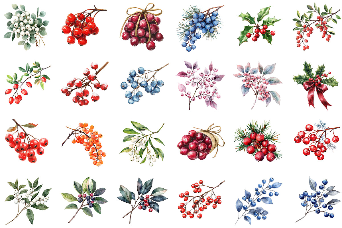 Watercolor Winter Berry Christmas Se, an Illustration by Sublimation Artist (Photo 2 of 6)