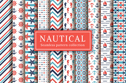 Nautical and sea seamless patterns
