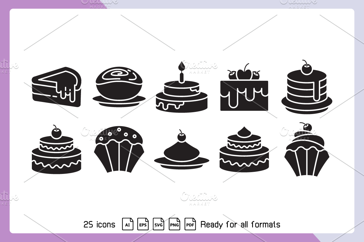 Dessert and Cake Icons Set, a Solid Icon by Designfour (Photo 3 of 6)