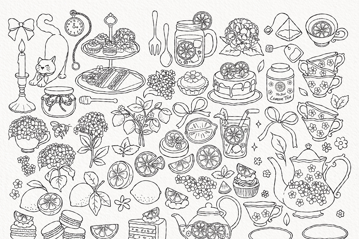 Lemon Tea Time Wedding Line Art, a Food Illustration by TitaLivingArt (Photo 3 of 9)