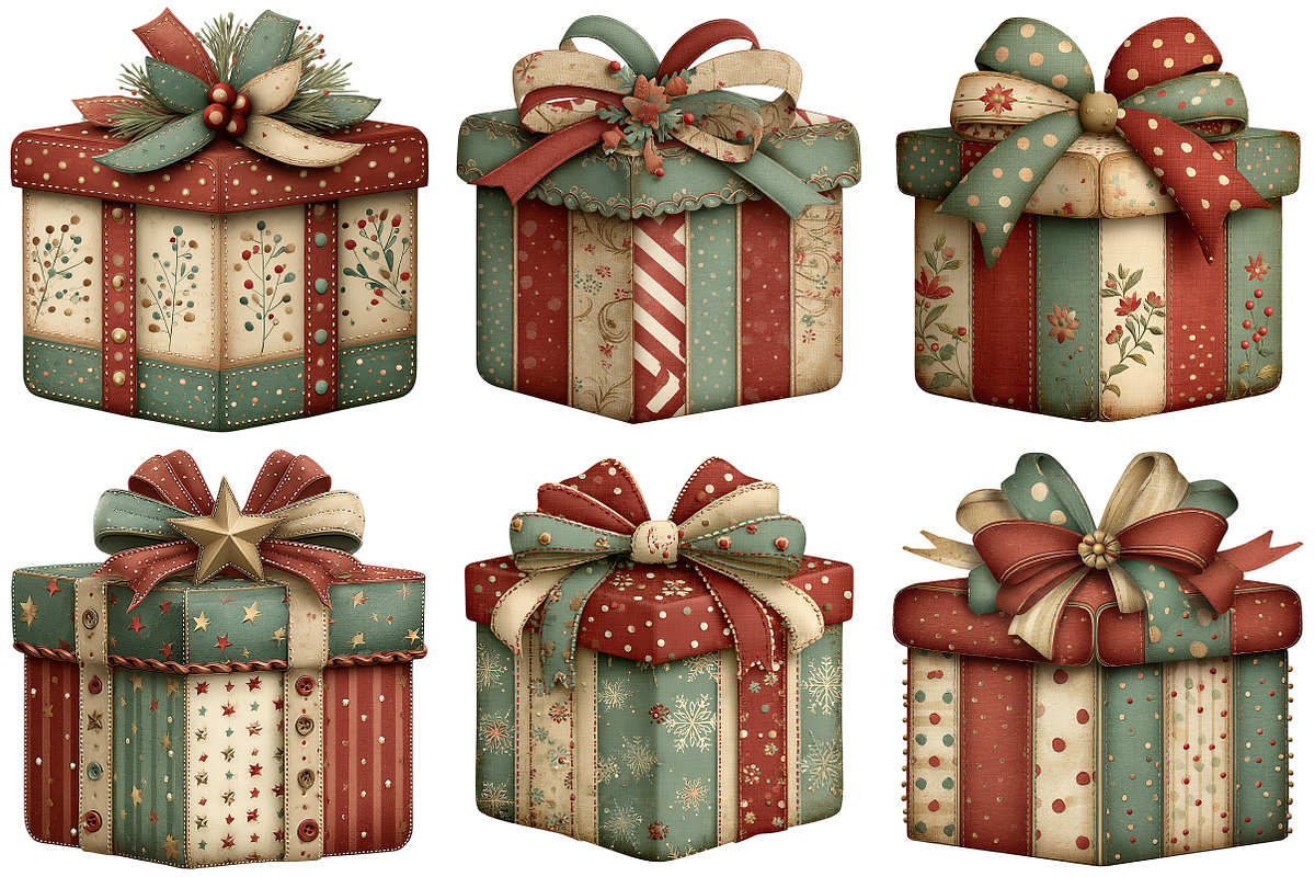 Whimsical Christmas Gift Box Clipart, an Illustration by Craft Nest (Photo 3 of 8)