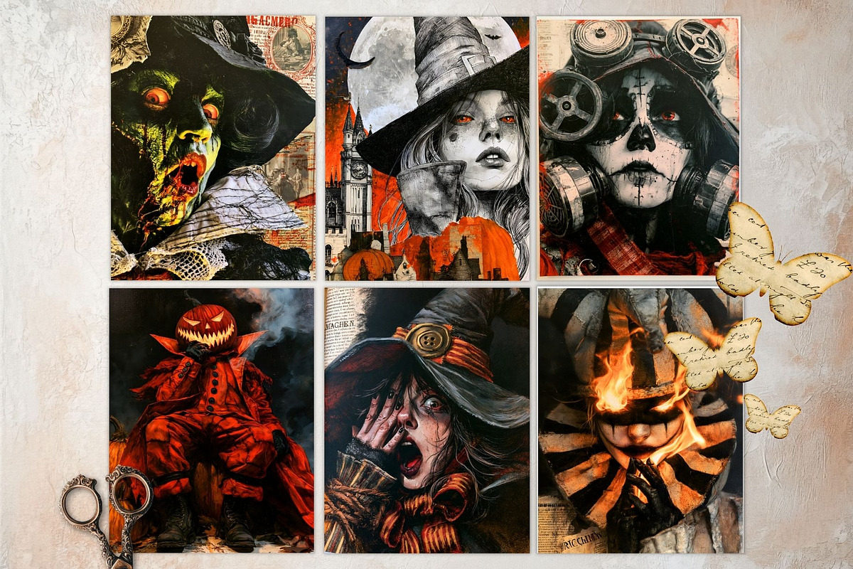 Vintage Dark Halloween Digital Paper, a Seasonal Illustration by ThatsDesignArt (Photo 4 of 16)