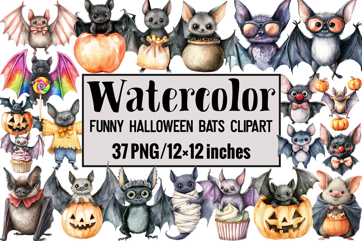 Funny Halloween Bats Clipart, an Illustration by Design Market (Photo 1 of 3)