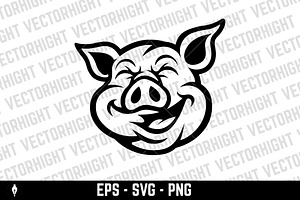 Illustration of a pig head with chef, an Animal Illustration by Vectorhight