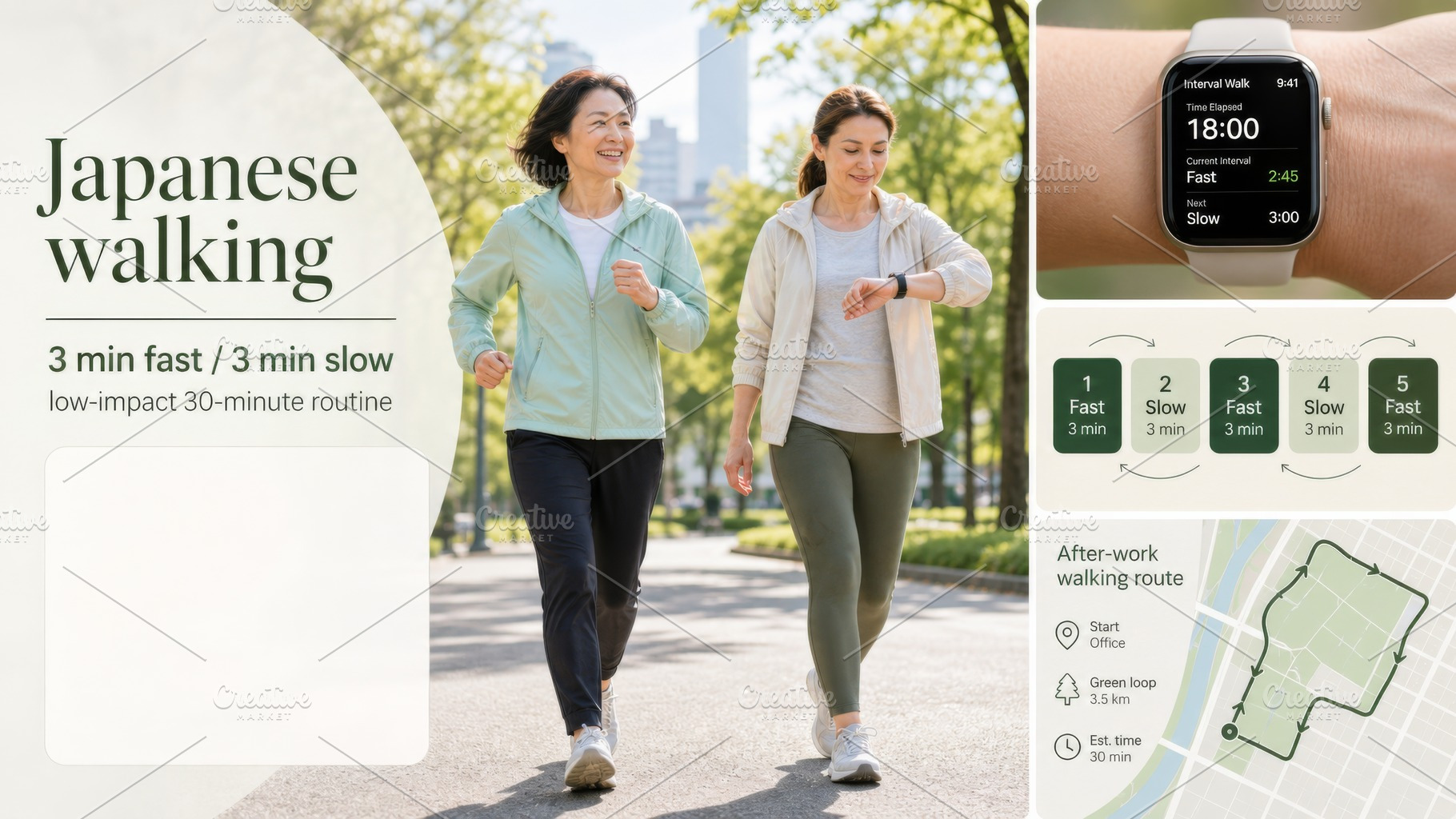 Japanese walking fitness routine wit, a Photo by Dvoevnore photos