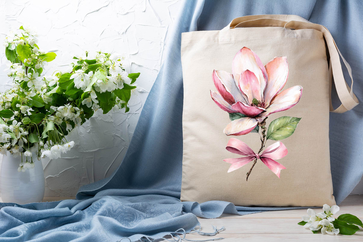 Watercolor Magnolia Flower Clipart B, an Illustration by SVGArt (Photo 9 of 9)
