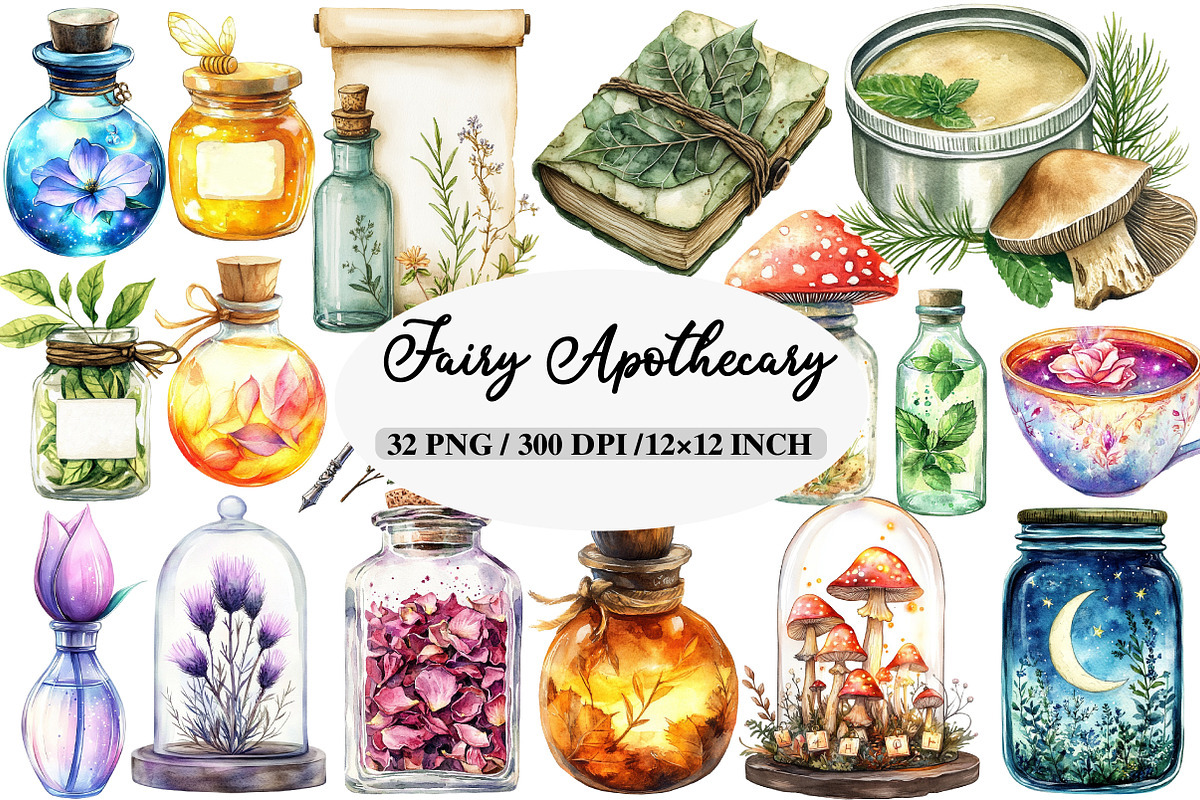 Fairy Apothecary Watercolor Clipart, an Illustration by Daily.Designs (Photo 1 of 5)