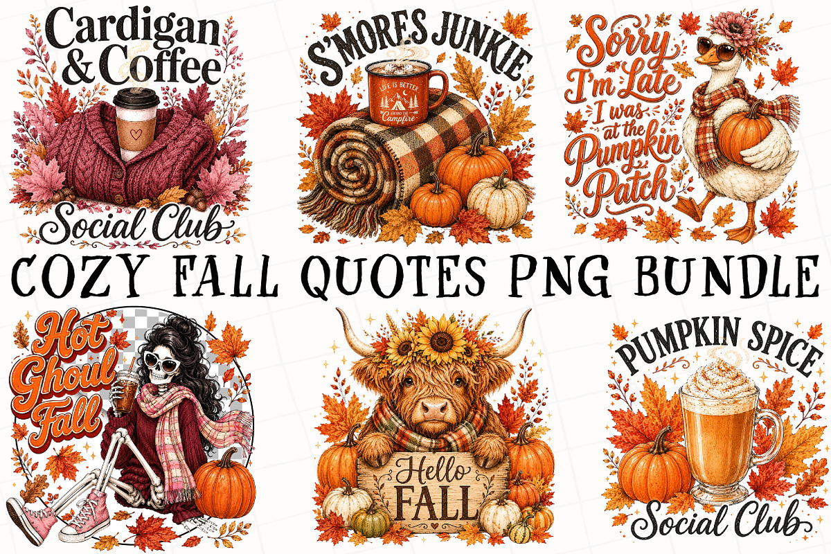 Cozy Fall Quotes PNG Bundle, a Seasonal Illustration by OK Design (Photo 2 of 6)