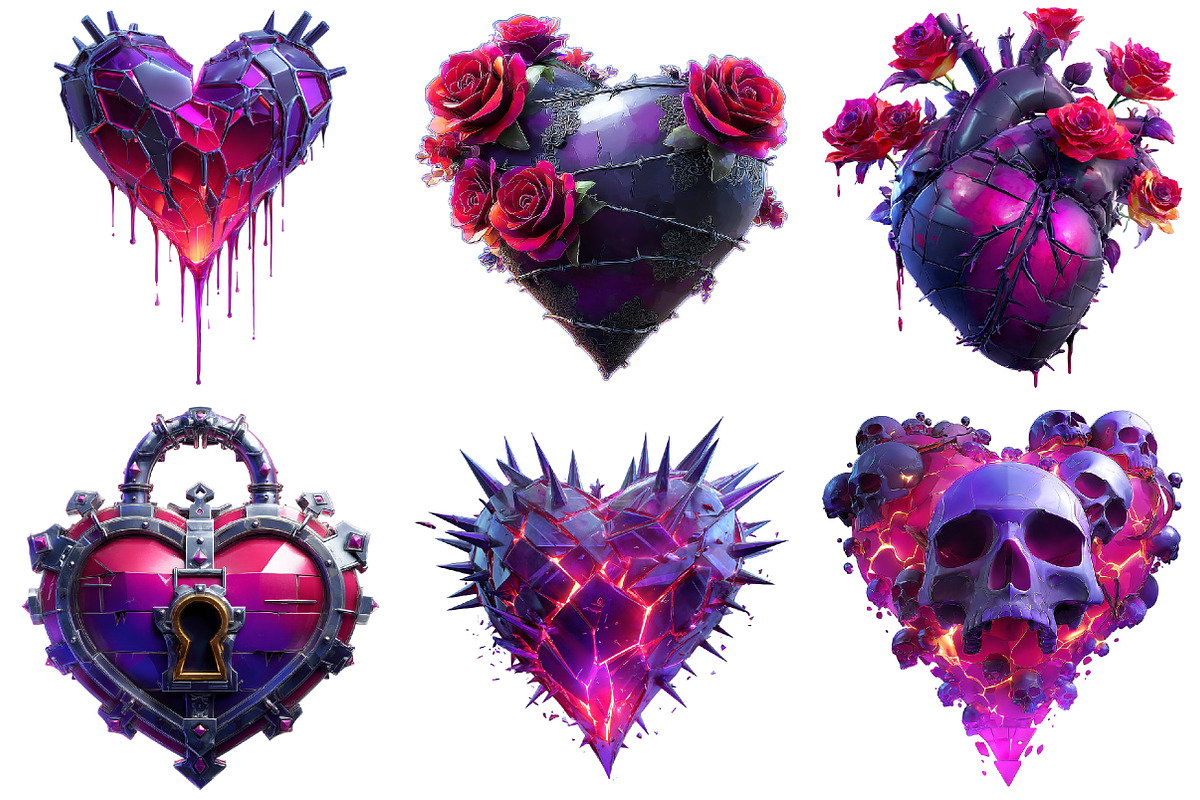 Gothic Valentine Hearts Clipart, an Illustration by Craft Nest (Photo 7 of 9)