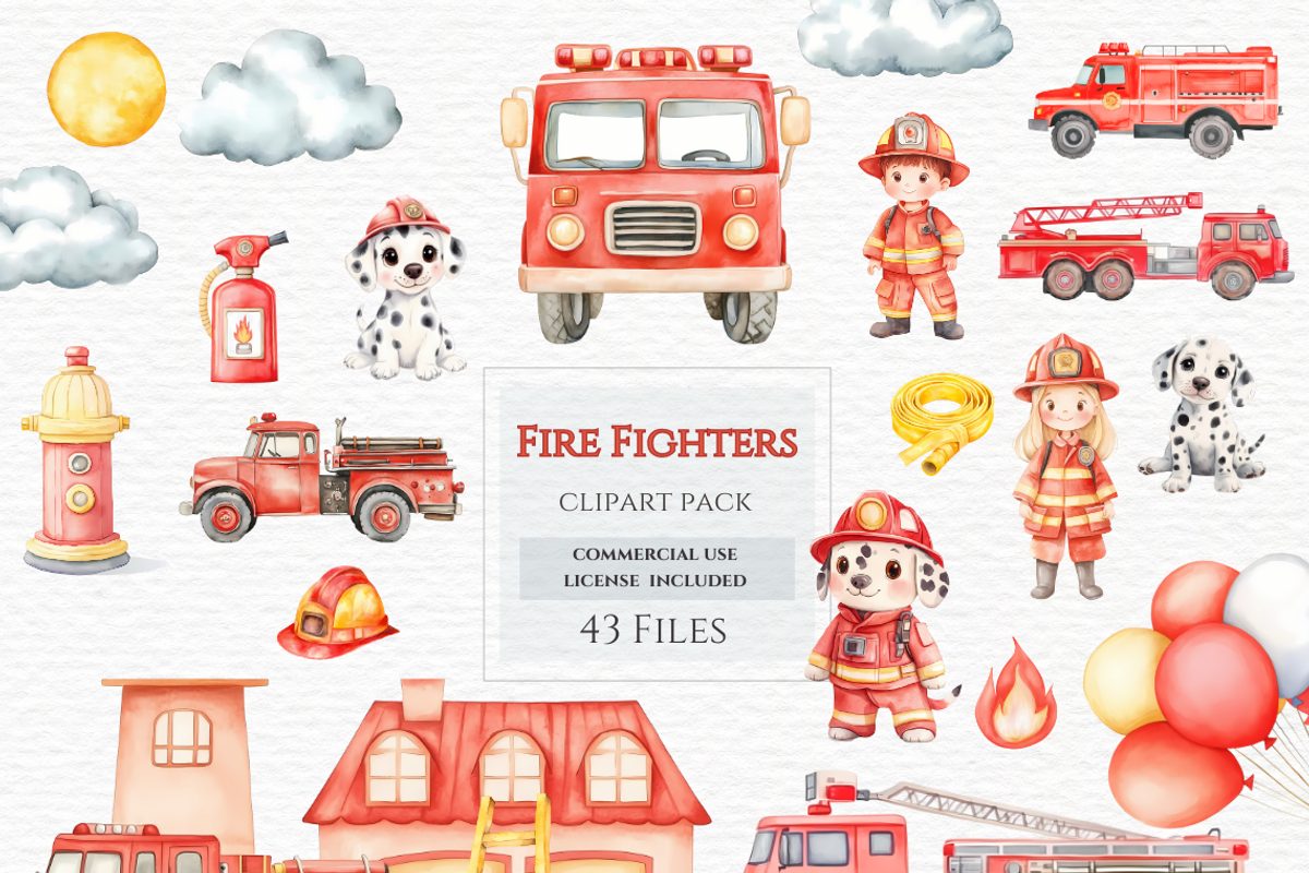 Fire truck watercolor Fire engine, a Transportation Illustration by Invite to Clipart (Photo 1 of 5)