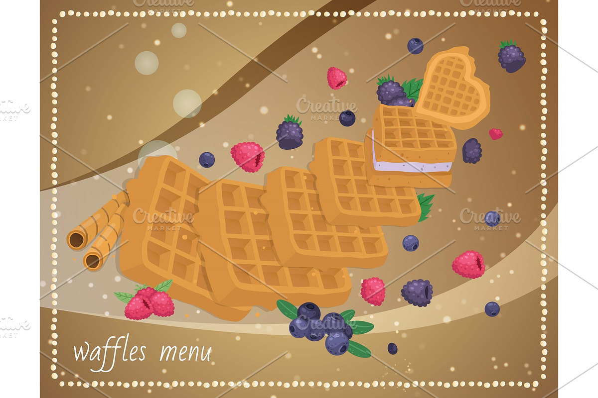 Cafe dessert banner, food waffle, a Food Illustration by RocketArt
