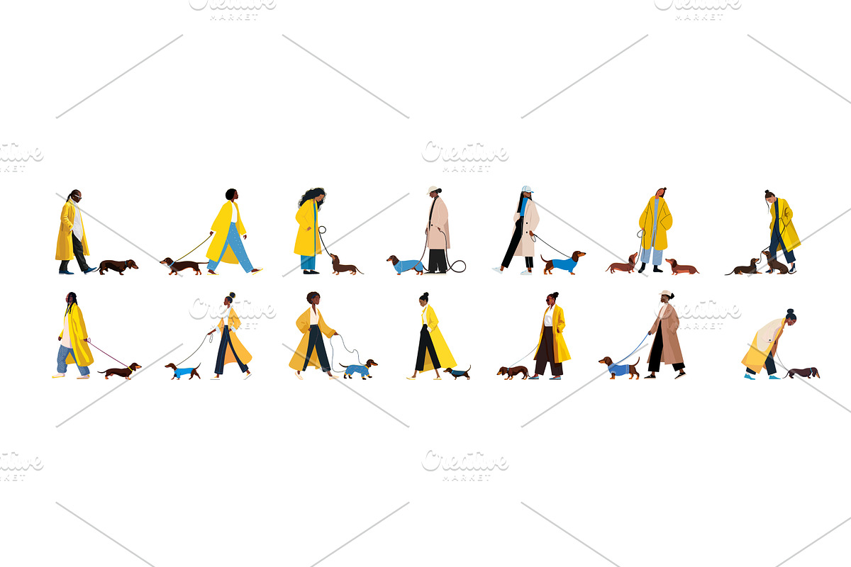 Female yellow coats dog walking flat, an Animal Illustration by Onyx