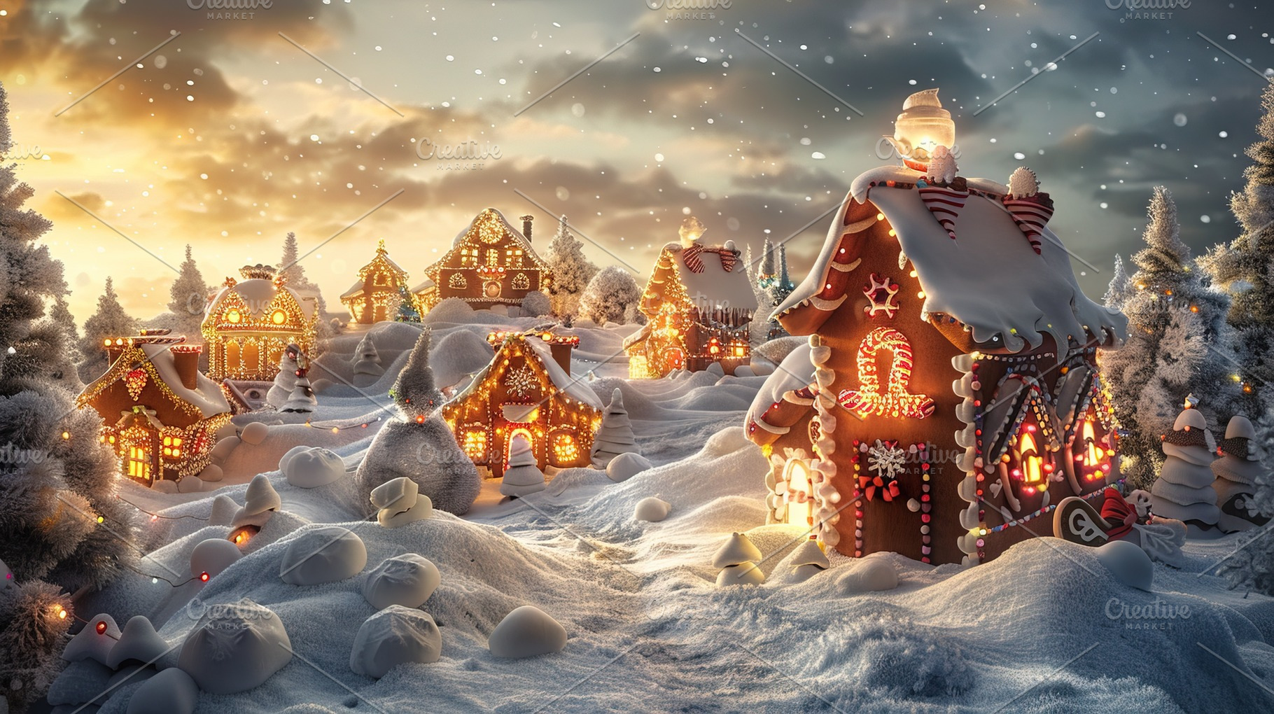Snowy Gingerbread Village at Sunset, a Holiday Photo by Ales Munt