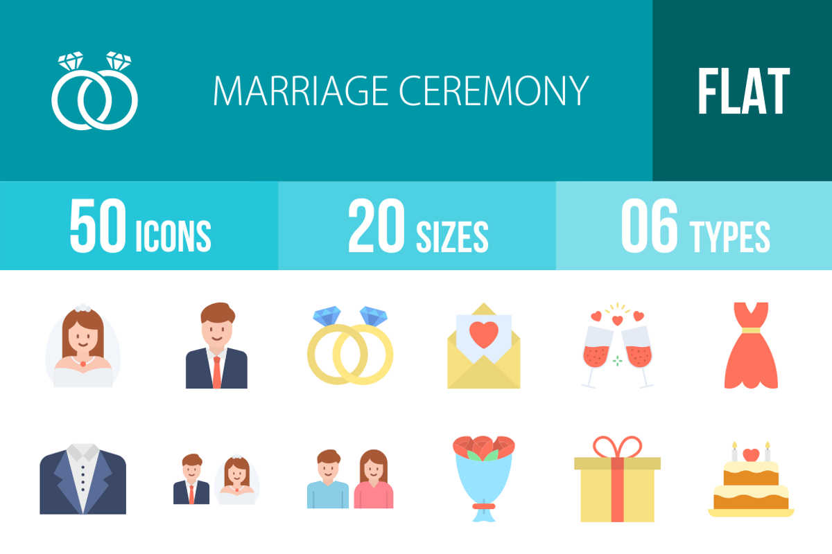 50 Marriage Ceremony Flat Icons, an Icon by IconBunny | Creative Market