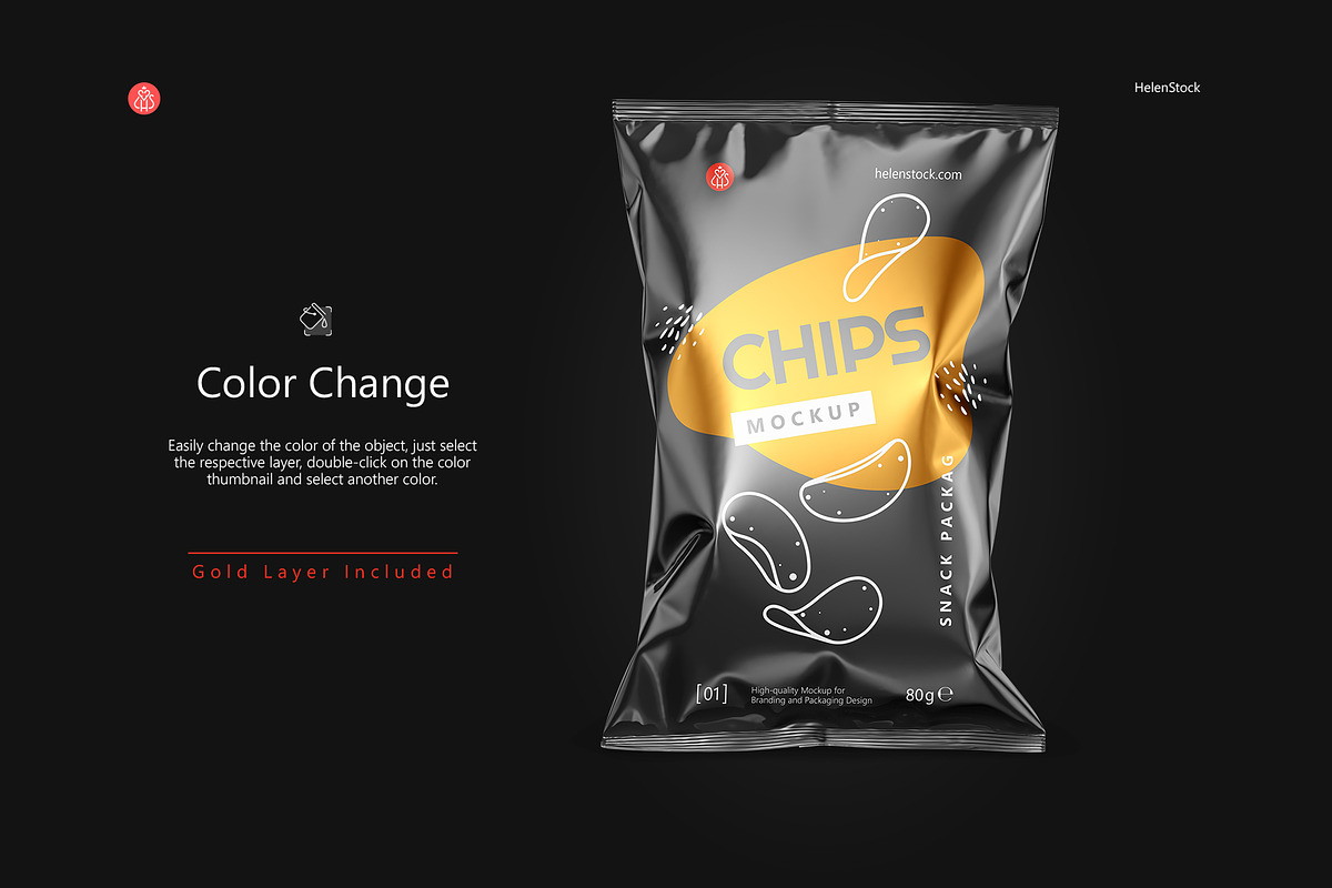 Glossy Snack Package Mockup - Front, a Packaging Mockup by HelenStock (Photo 2 of 8)