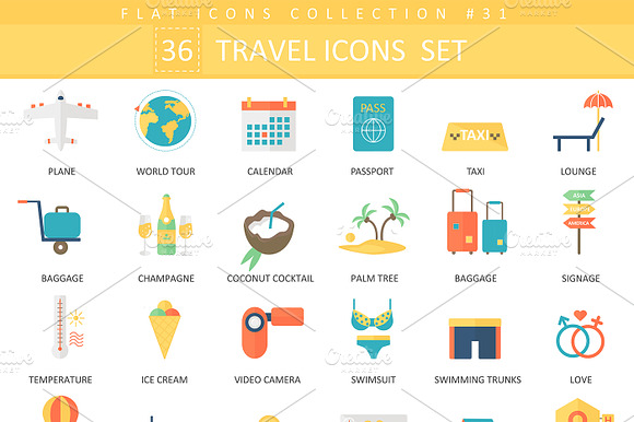 36 Travel Color Flat Iconsset.