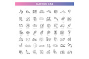 Electric Vehicle Charging Line Icons, an Outline Icon by Tettygreen (Thumbnail 1 of 2)