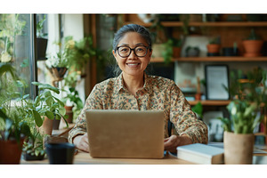 Asian woman working on a laptop, a Person Photo by Sergey Kotenev