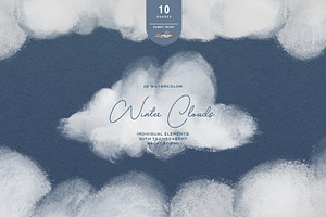 Winter Clouds - 10 Watercolor Shapes, a Texture Graphic by Rabbit Heart
