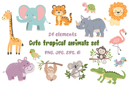 Cute tropical animals set