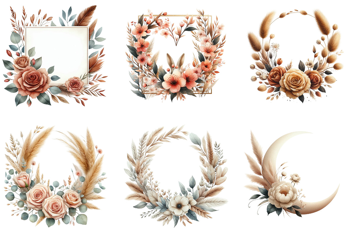 Floral Frame Border Wreath. Boho, an Illustration by DreamArtGraphic (Photo 3 of 7)