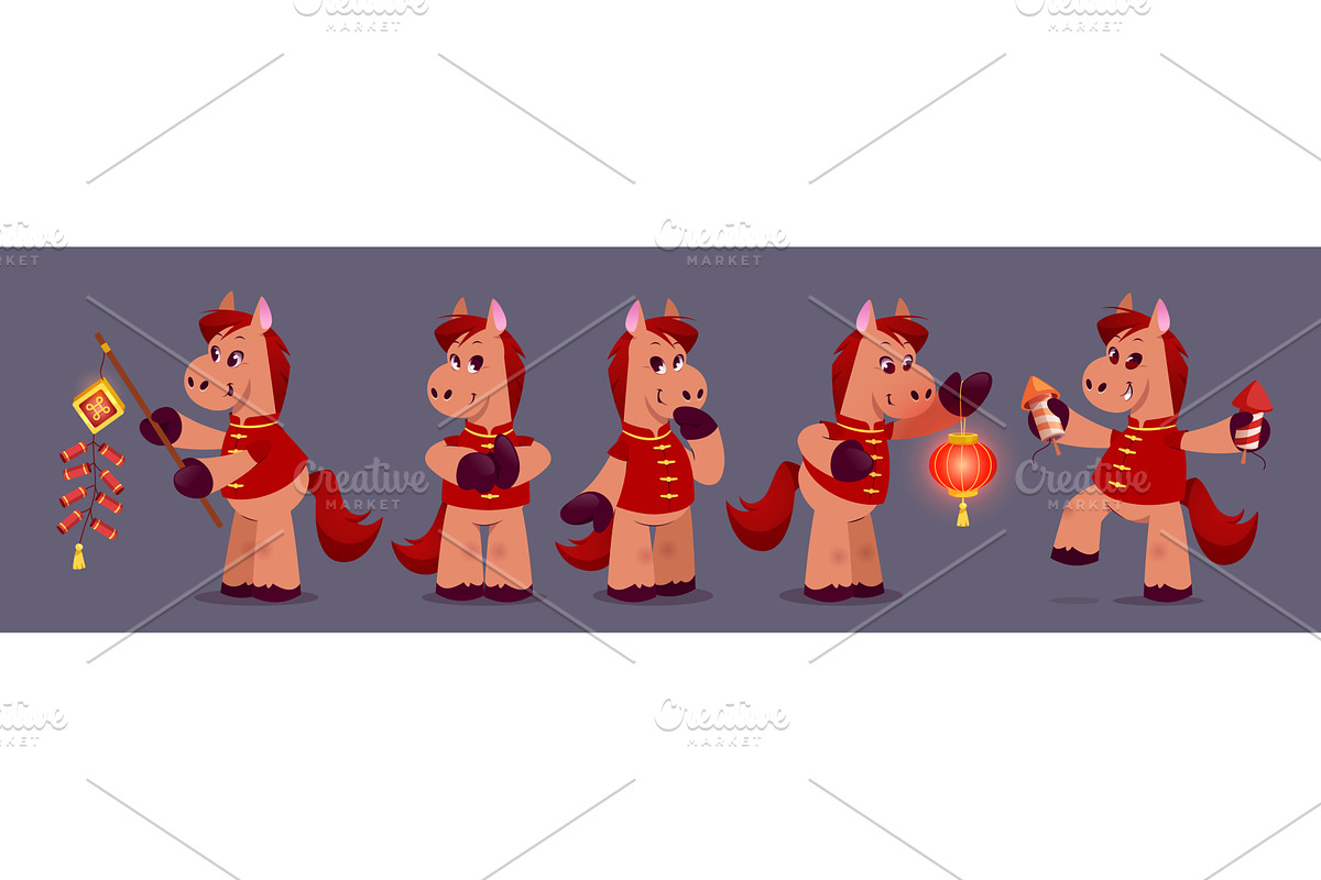 Cartoon red horse character for, an Illustration by art PVP - market