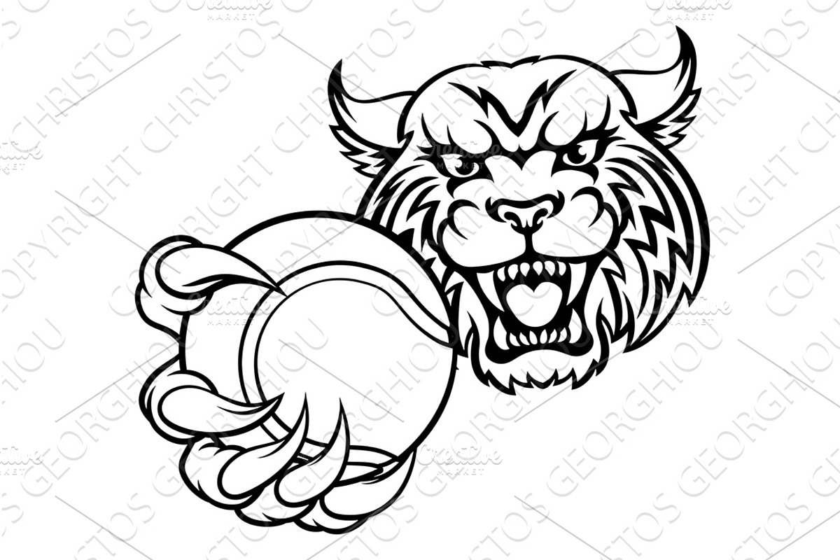 Wildcat Bobcat Tennis Ball Animal, an Illustration by Christos Georghiou