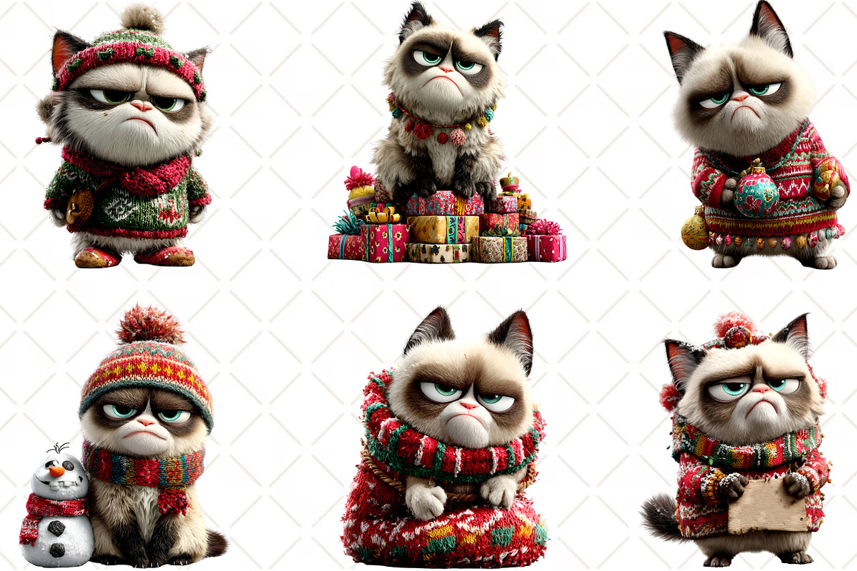 Grumpy Christmas Cat Clipart, an Illustration by Black Bird Studio (Photo 3 of 7)