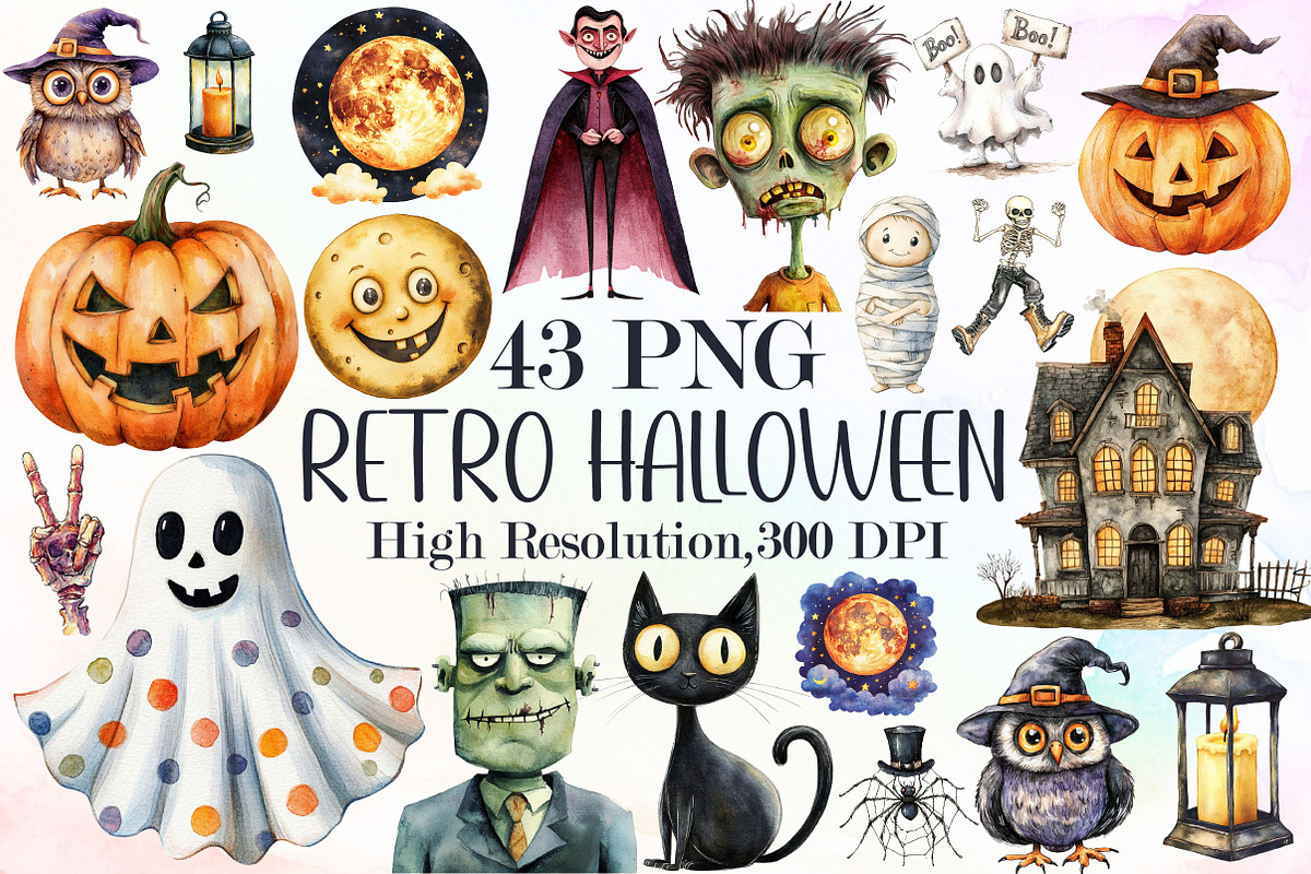 Retro Halloween Clipart, an Illustration by Sublimation Artist (Photo 1 of 6)