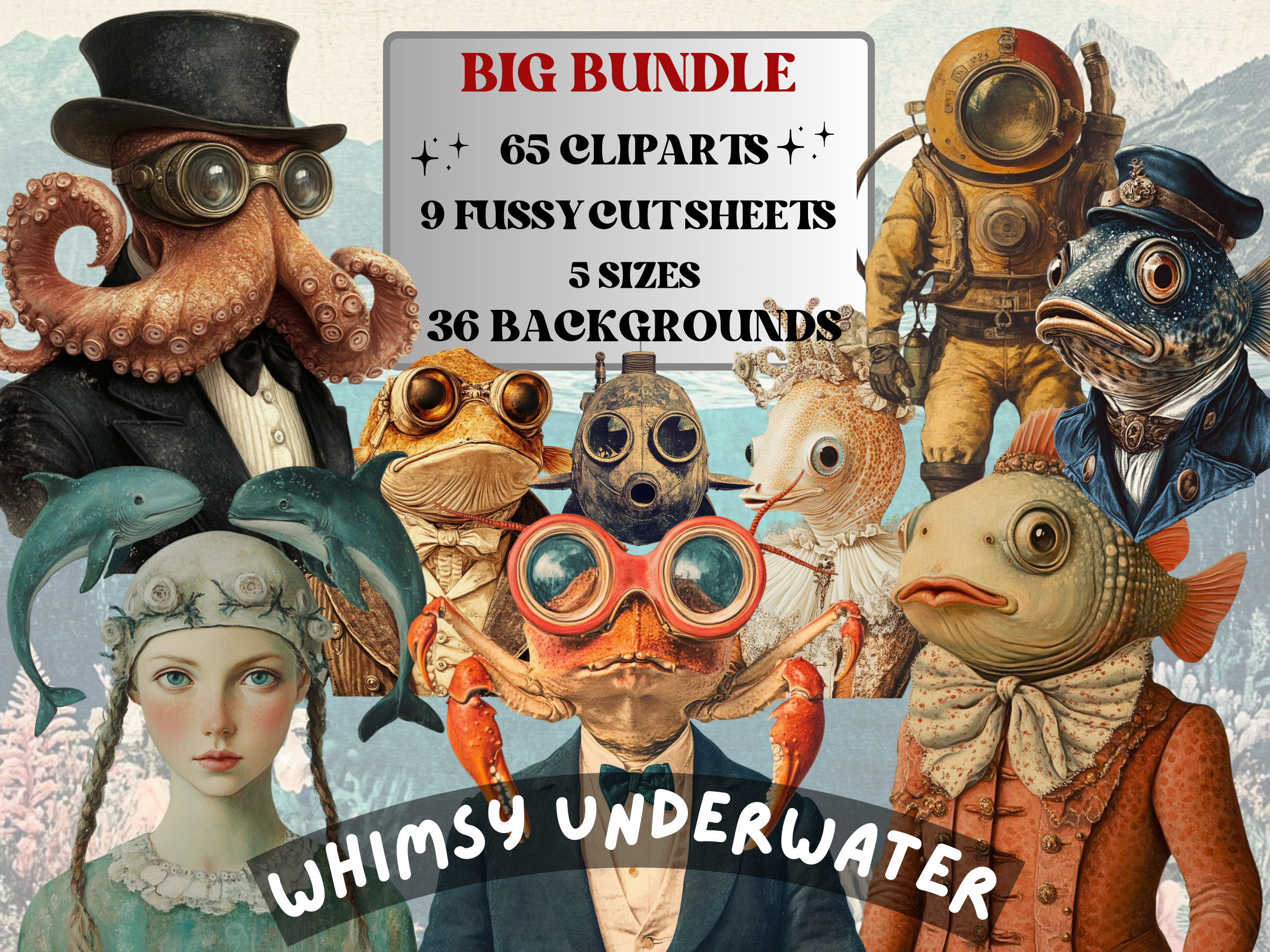 Whimsy Underwater Collage Elements