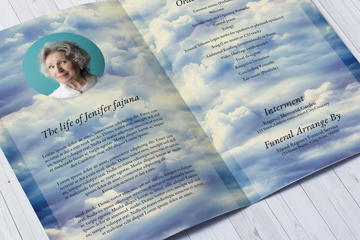 Heaven Sky Funeral Program Template, a Brochure Template by retrographix (Photo 3 of 5)