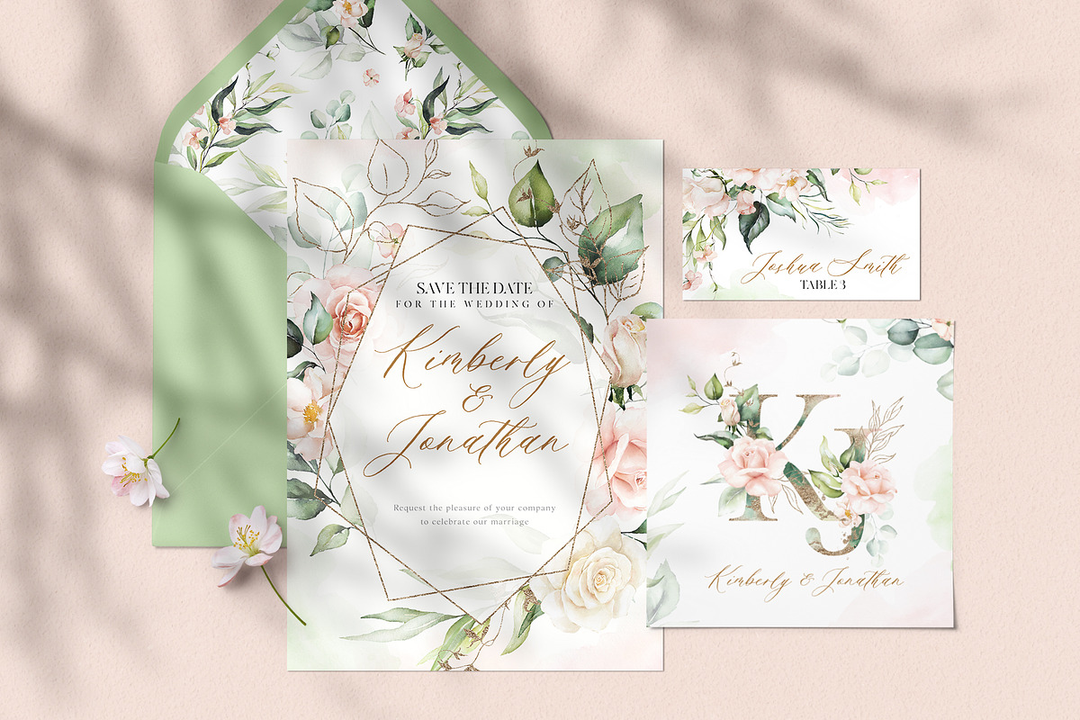 Watercolor Blush Floral Alphabet Set, a Decorative Illustration by Veris Studio (Photo 3 of 24)