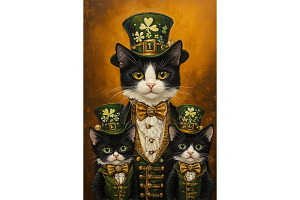St Patricks Day Texudo Cat Art Print, an Animal Illustration by Art Paradise Studios