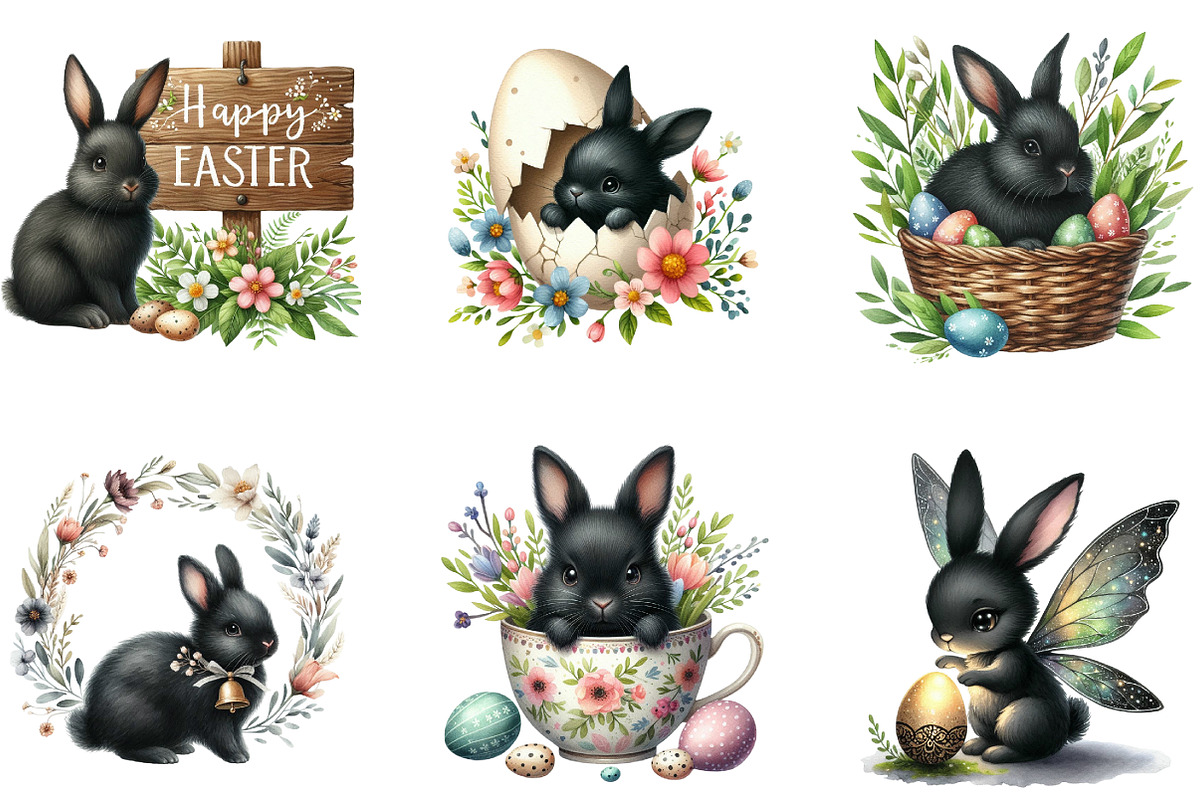 Cute Black Easter Bunny Clipart, an Illustration by DreamArtGraphic (Photo 3 of 4)