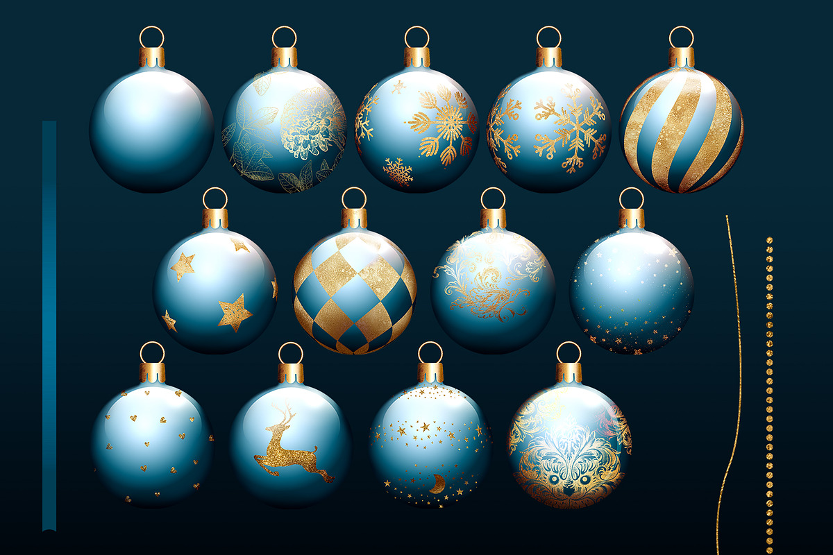 Blue and gold christmas balls - PNG, an Object Graphic by PixelJungle