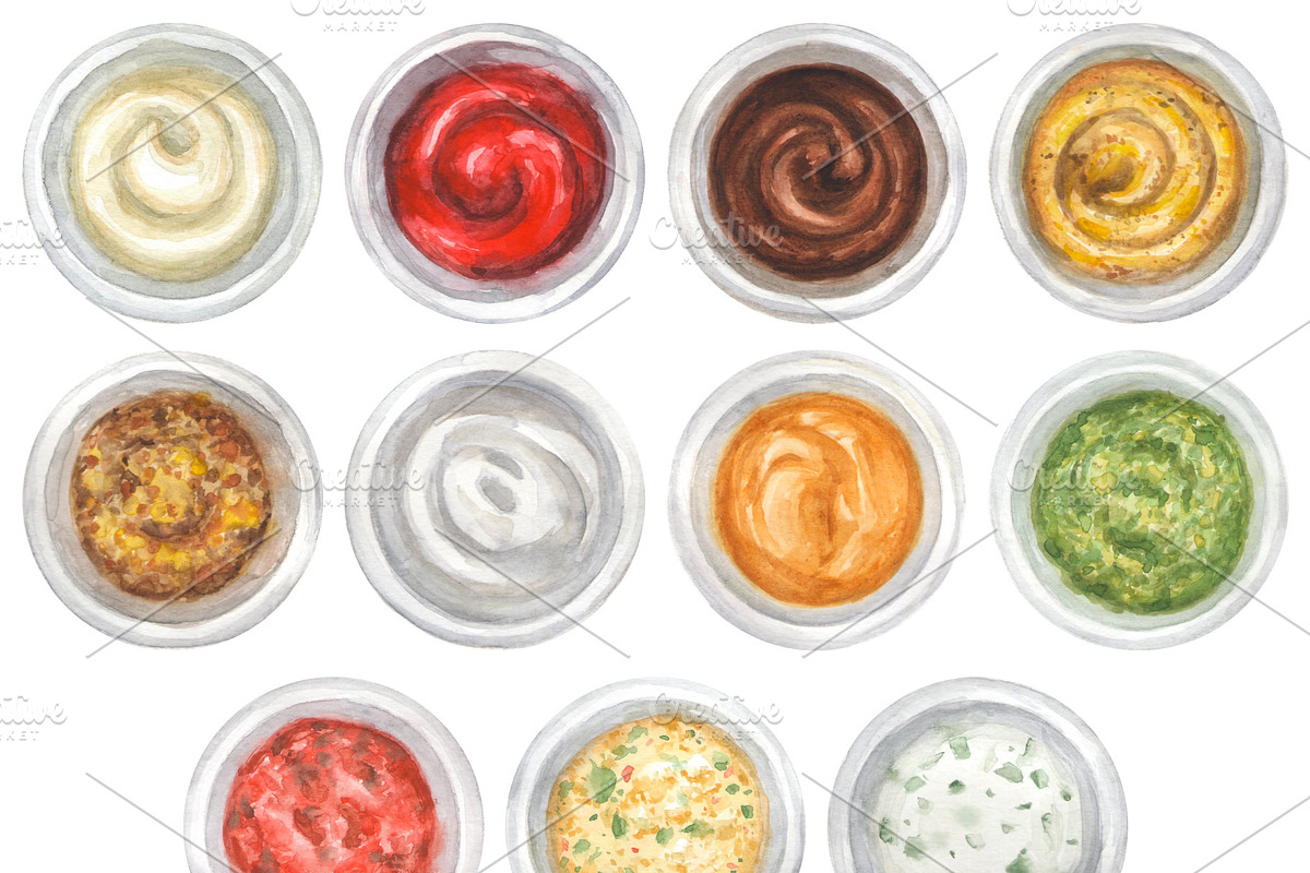 Watercolor sauces top view, an Object Graphic by Olena (Photo 2 of 2)