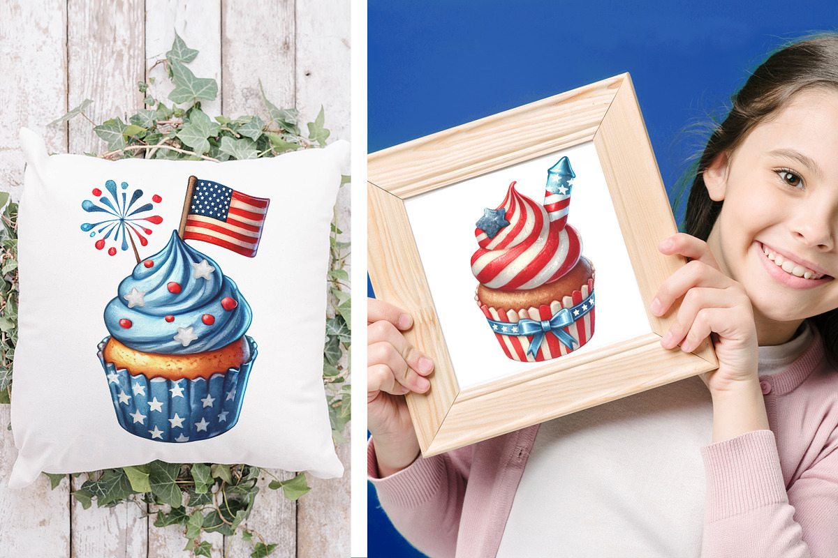 35 Patriotic Watercolor Cupcake Set, an Object Graphic by V Design Creator (Photo 10 of 10)