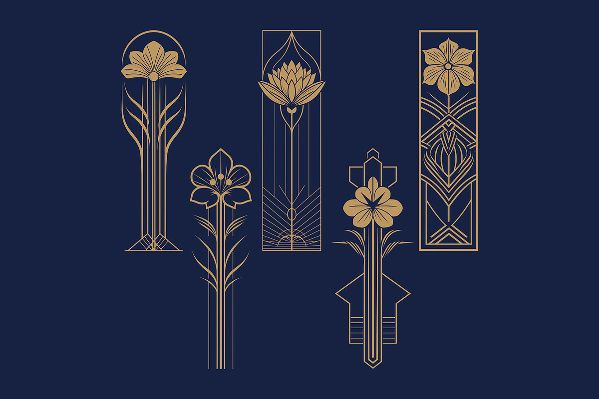 12 Art Deco Vertical Flowers, a Decorative Illustration by Stanislav Kharchevskyi (Photo 3 of 3)