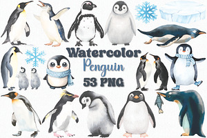 Watercolor Penguin Clipart Set, an Animal Illustration by CropUp Creative
