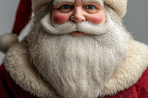 A close-up of a traditional Santa Claus figure with a fluffy white beard and a, a Background Photo by ImageMir