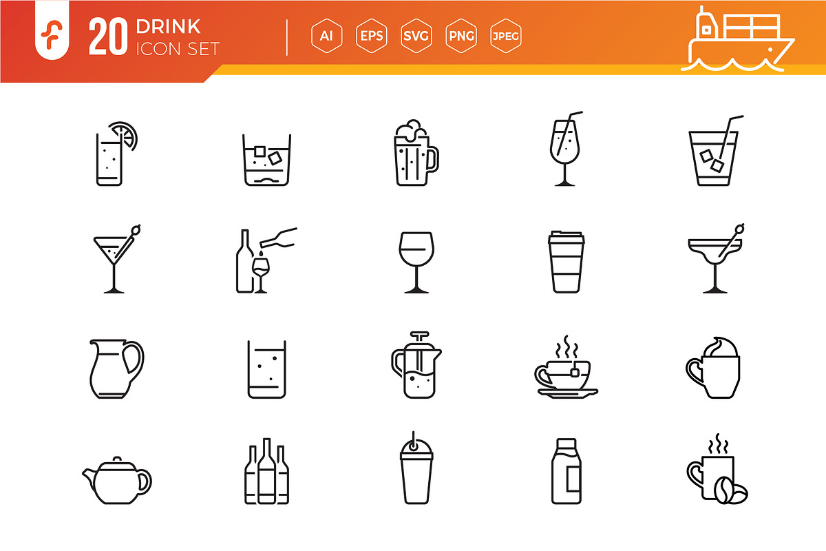 Drink and Alcohol line icons Vector, an Outline Icon by ft.studio